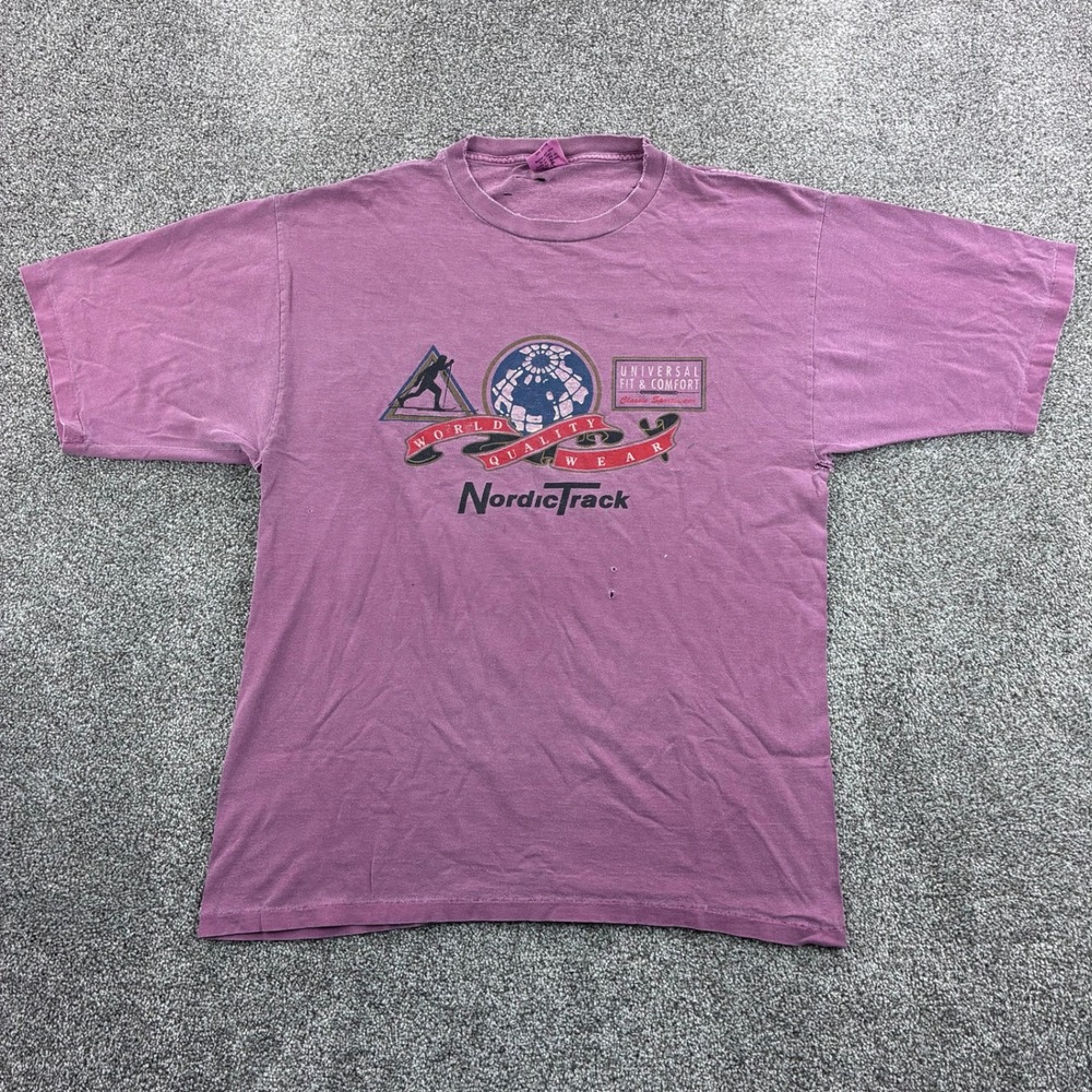 Vintage NordicTrack Shirt Mens Large Purple Cotton Distressed 90s USA Made